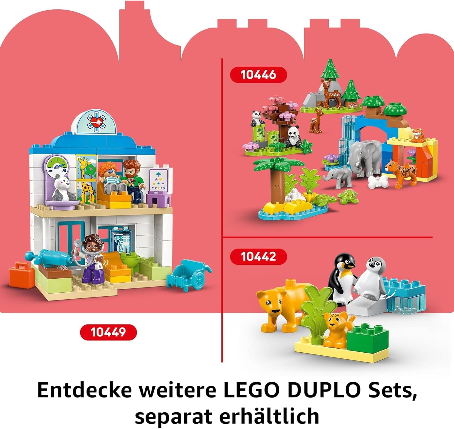 LEGO DUPLO Town F1 Team Rennautos mit Rennfahrern - Montessori Spielzeug für Mädchen & Jungen - Lernspielzeug für Kinder ab 2 Jahren - 10 Spielzeug Autos mit Kran, Startlichtern, Siegerpodest - 10445
