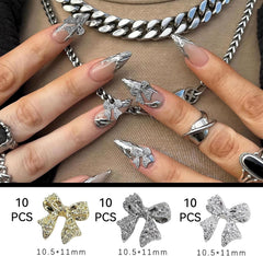 30 de bucăți de funde metalice pentru unghii, funde aurii, argintii și gri, accesorii pentru unghii, decorațiuni pentru unghii pentru femei și fete, design de unghii artizanal