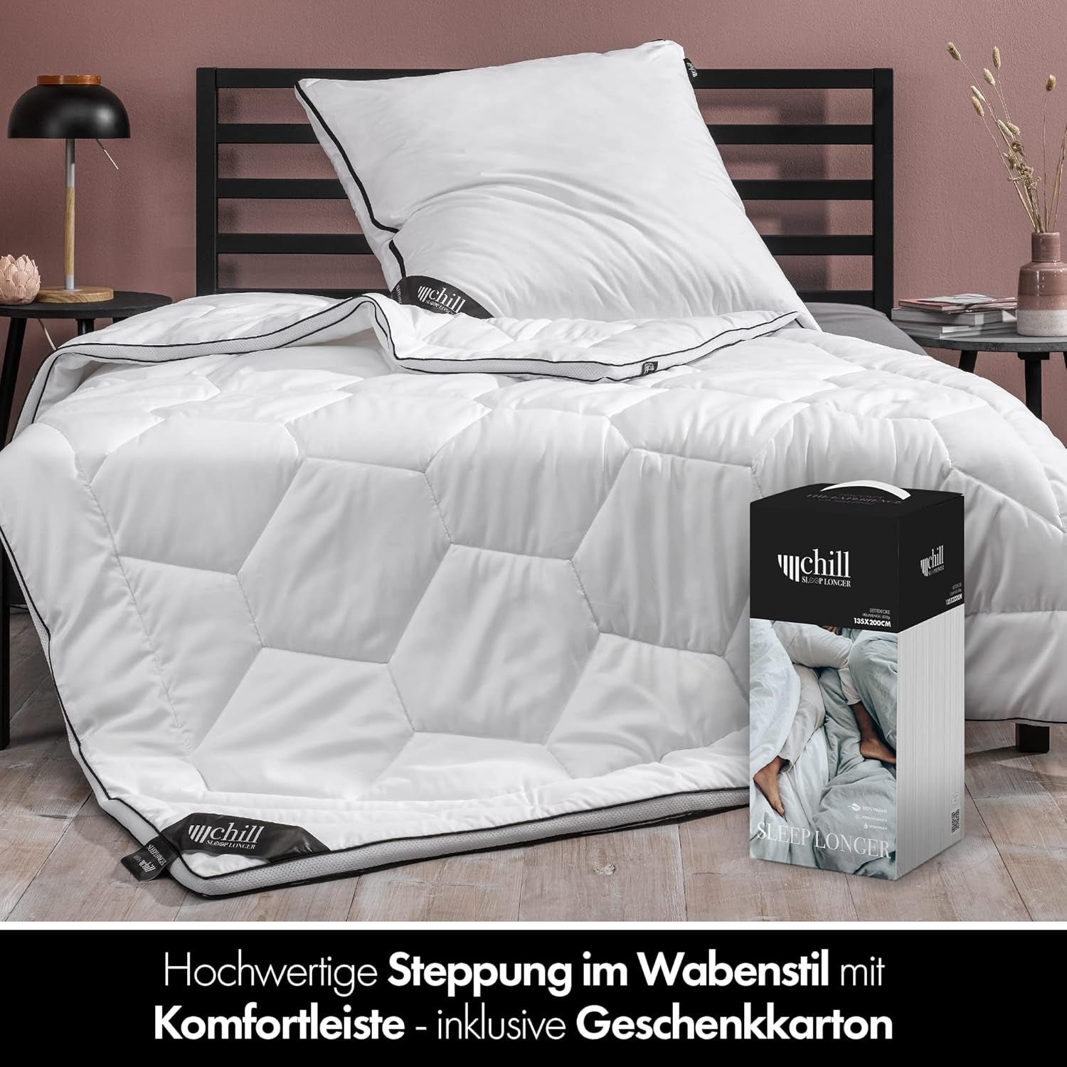 Ganzjahresdecke 135 x 200 – leichte Steppdecke 135 x 200 – atmungsaktiv und waschbar und 100 % vegan – Klima-Mesh-Steppdecke und Komfortband zum Schlafen – 800 g Füllung. Steppdecken und Steppdecken Naty Shop