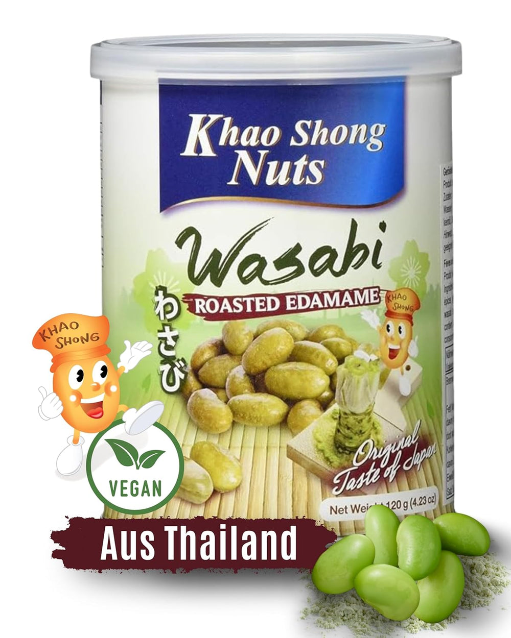 Khao Shong Gebratene grüne Erbsen mit Wasabi, knusprige Erbsen in würzigem Teig, eine fettarme Alternative zu Nüssen, mittelscharf, 1 140-g-Dose | 140 g (1 Packung)