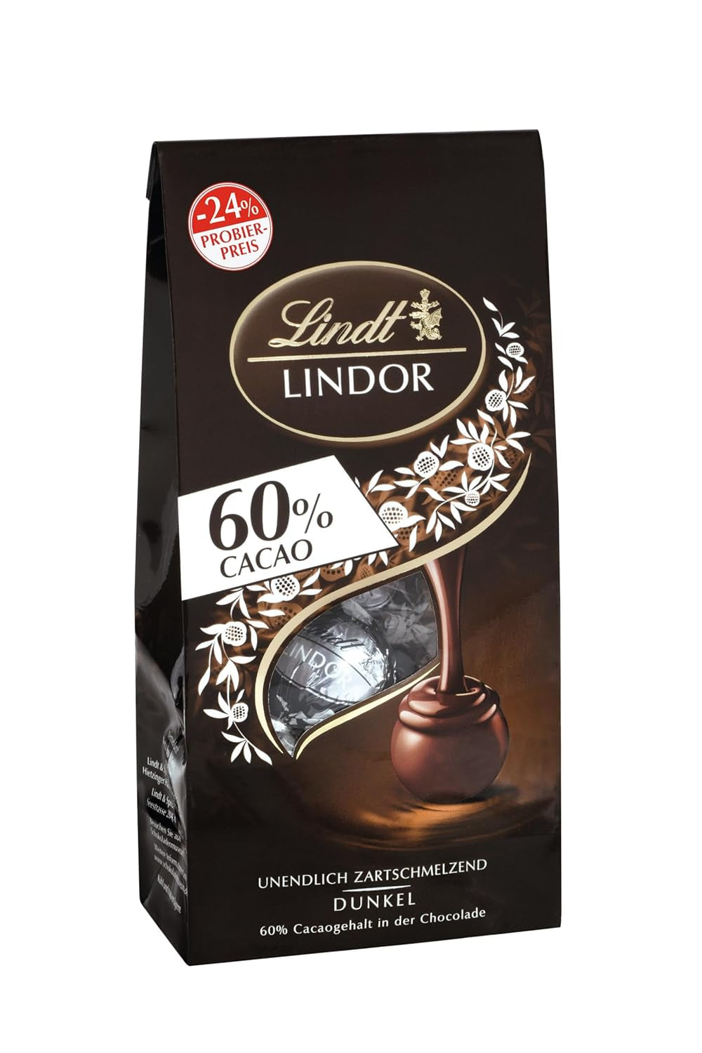 Lindt Chocolate LINDOR Doppelte Schokoladenkugeln, Aktion | Beutel mit 137 g Naty Shop Schokoladenbonbons dunkle Schokolade 60 %