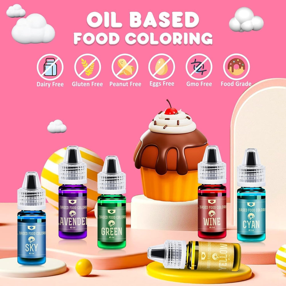 Colorant alimentar liposolubil pentru ciocolată - 10 culori coloranți alimentari pe bază de ulei pentru fondant, copt, prăjituri, fursecuri - colorant alimentar lichid fără aromă pentru unt de cacao, prăjituri, cremă de unt - 6 ml fiecare