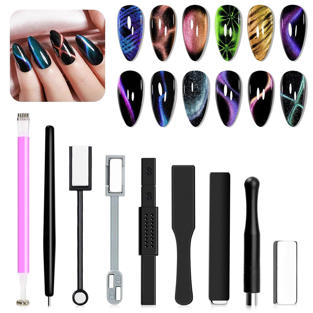 SUPWEE 5 in 1 Nail Magnet Tool, Rosa Cat Eye Magnet Für Nägel Multifunktions Magnetstift DIY Magic 3D Magnet Stick Pen Set Nail Art Magnet Stick Für Nail Art Diy-Zubehör