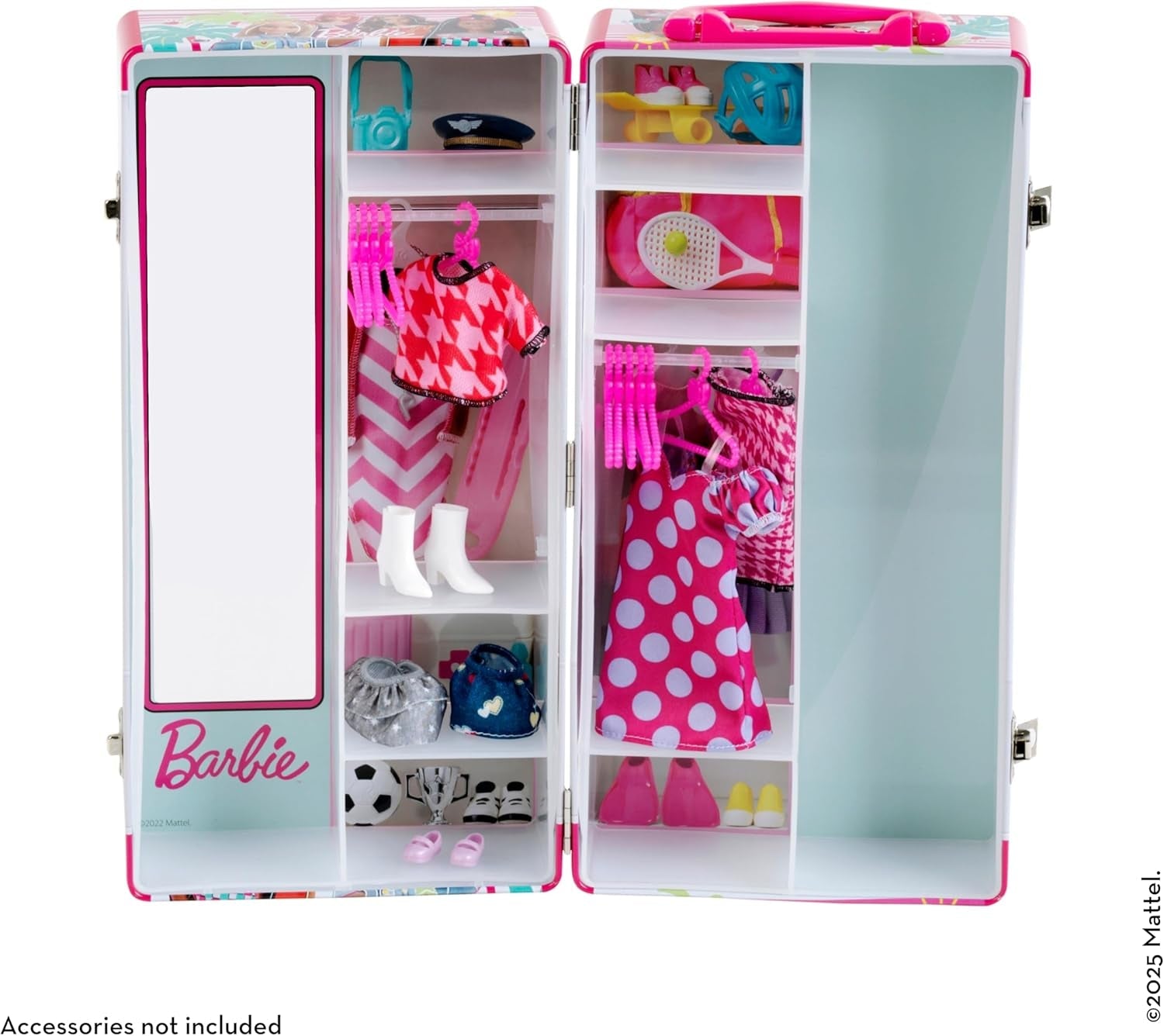 Theo Klein 5801 Barbie Schrankkoffer Kleiderstangen und Fächern, Spielzeug für Kinder ab 3 Jahren, inkl. Zubehör, Multicolor