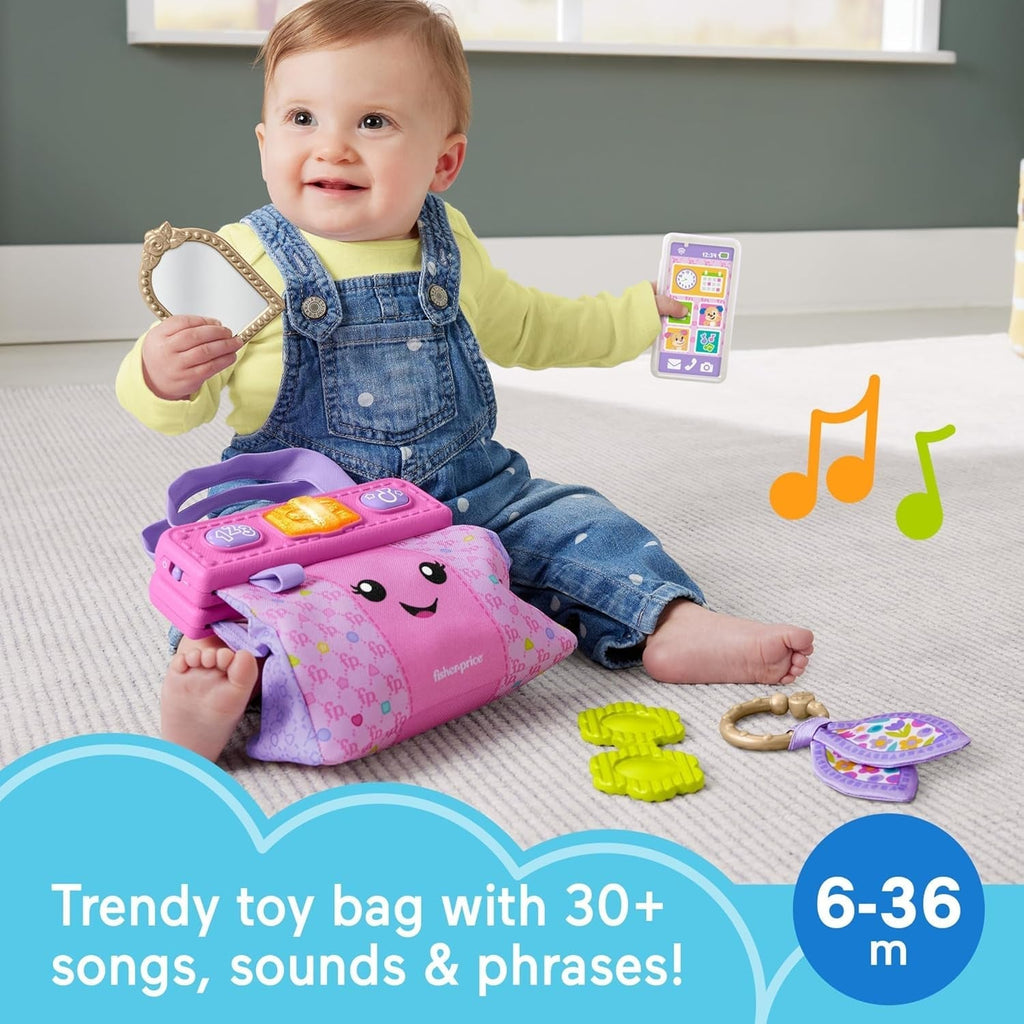 Fisher-Price Baby Learning Toy Laugh & Learn Purse, Going Places Bag with 4 Pretend Play Accessories for Babies & Toddlers 6 months and up, HTW89 Jucarii Bebe Naty Shop