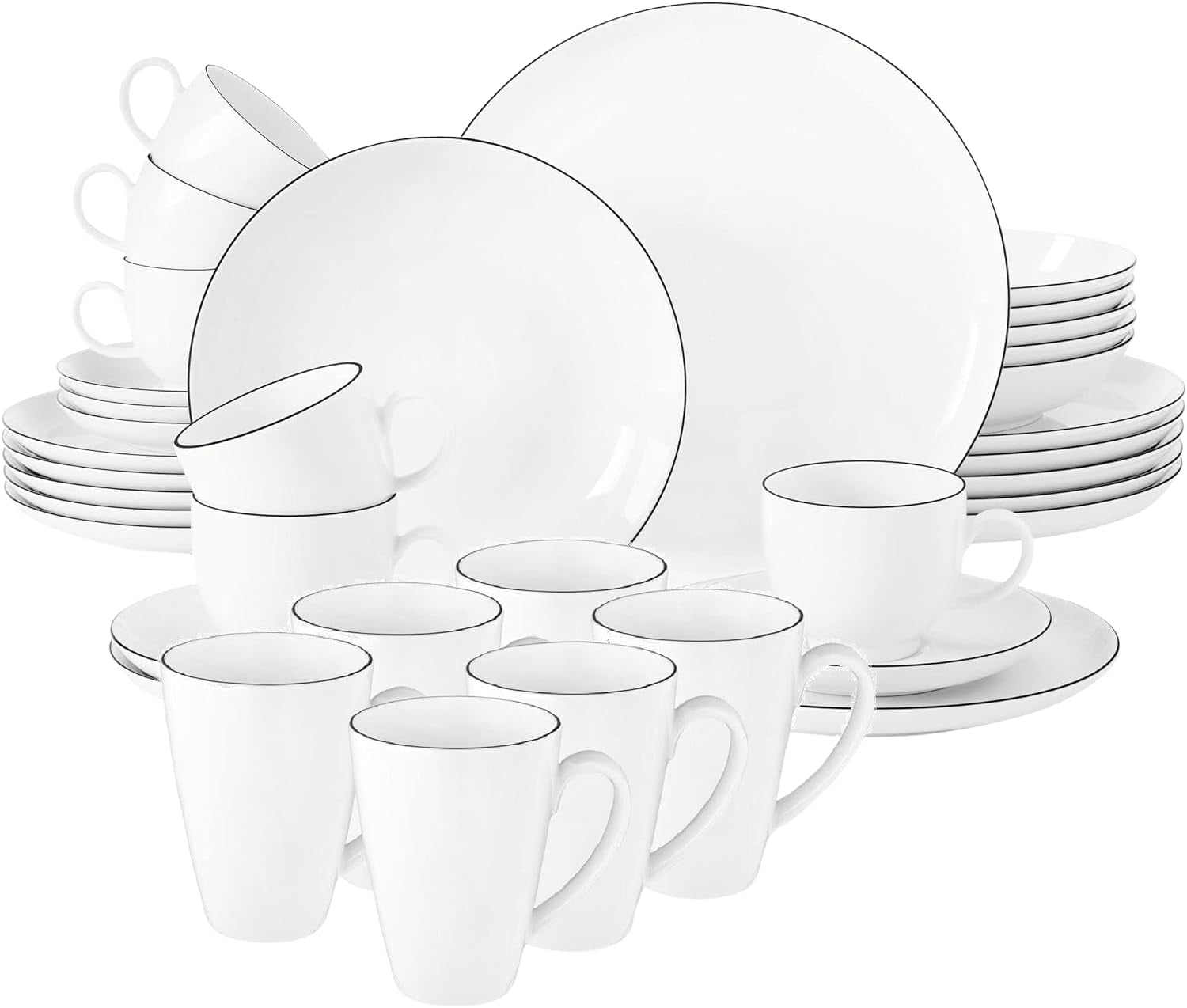 Seltmann Weiden - Lido Black Line - set de veselă 36 piese - porțelan (inclusiv 6 căni de cafea)