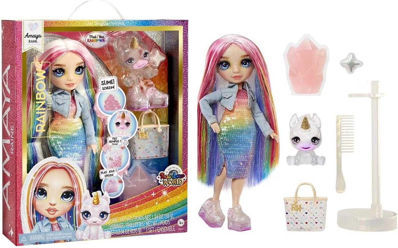 Rainbow High Fashion Doll mit Schleim und Haustier – Amaya (Regenbogenfarben) – 28 cm große Glitzerpuppe mit Glitzerschleim, magischem Tier und Modeaccessoires – Kinderspielzeug – 4–12 Jahre Naty Shop Amaya Dolls (Regenbogenfarben)