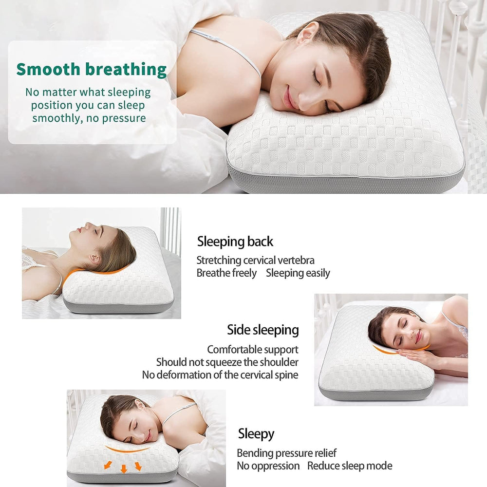 Fityou Pernă din spumă de memorie, pernă de sprijin pentru gât, pernă ergonomică de dormit, pernă de răcire, design cu două fețe, capac de pernă lavabil (67.5X40X13Cm) Perne ortopedice cervicale Naty Shop