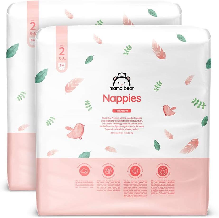 Mama Bear Premium scutece, mărimea 2 (3-6 kg), alb, 168 bucăți (2 pachete de 84) Mama si Copilul Naty Shop Mărime 2 (168 buc)