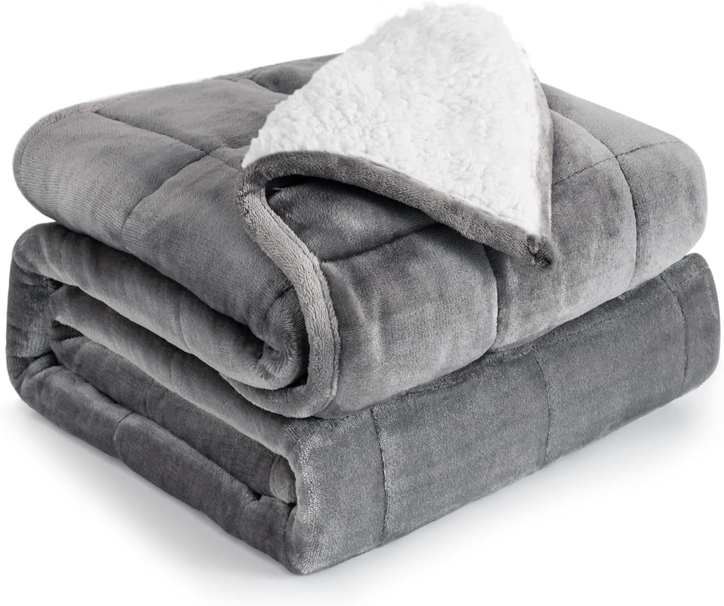 Pătură cu greutate Cottonblue, 6,8 kg, dimensiunea reginei, flanel, Shaggy, Sherpa, pătură cu greutate pentru adulți, pături cu greutate confortabile pentru a calma și relaxa, plapume grele, 152.4 X 203.2 Plapumi si pilote Naty Shop Alb/gri 60 X 80 15 Lb