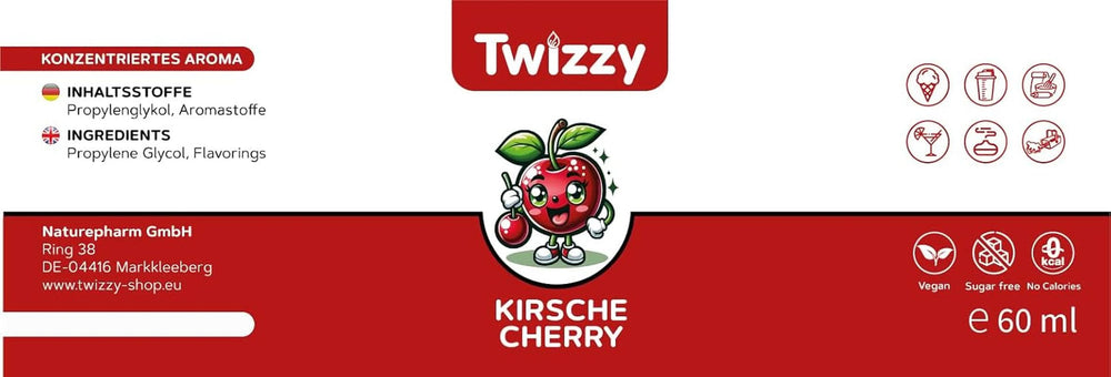 Twizzy Kirsch-Lebensmittelgeschmack – 60 ml – Intensiver Geschmack – Ideal zum Backen. Aromen Naty Shop