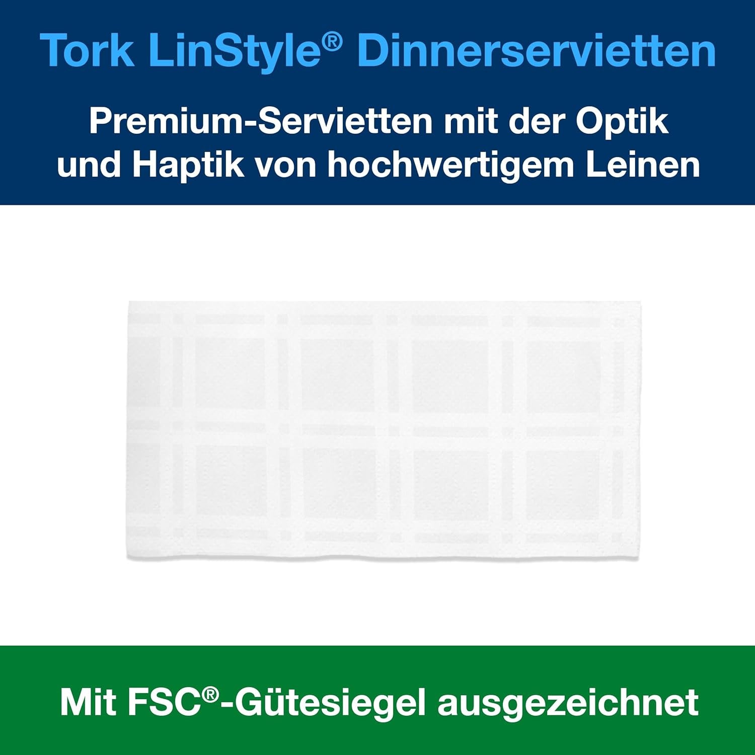 Șervețele de masă Tork Linstyle albe, 1/4 pliere, 19,5 × 19,5 cm, 14 נ50 șervețele, 509410