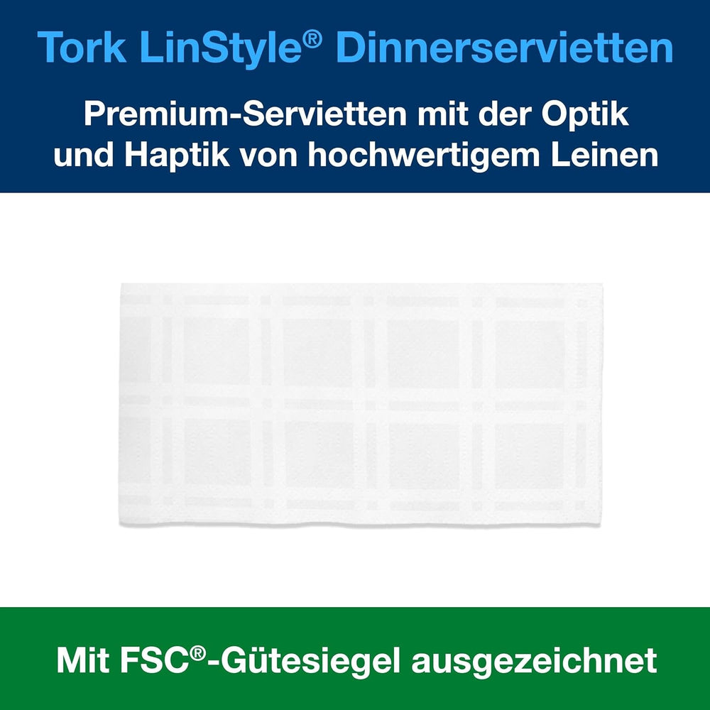 Șervețele de masă Tork Linstyle albe, 1/4 pliere, 19,5 × 19,5 cm, 14 נ50 șervețele, 509410