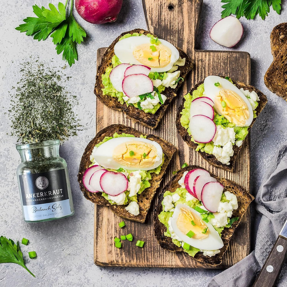 Ankerkraut Bärlauch Salz, Lecker Fleisch und Salat Verfeinern, Knoblauch-like Geschmack Aroma, Kräuter mit Gewürz zum Kochen, 110 g im Korkenglas