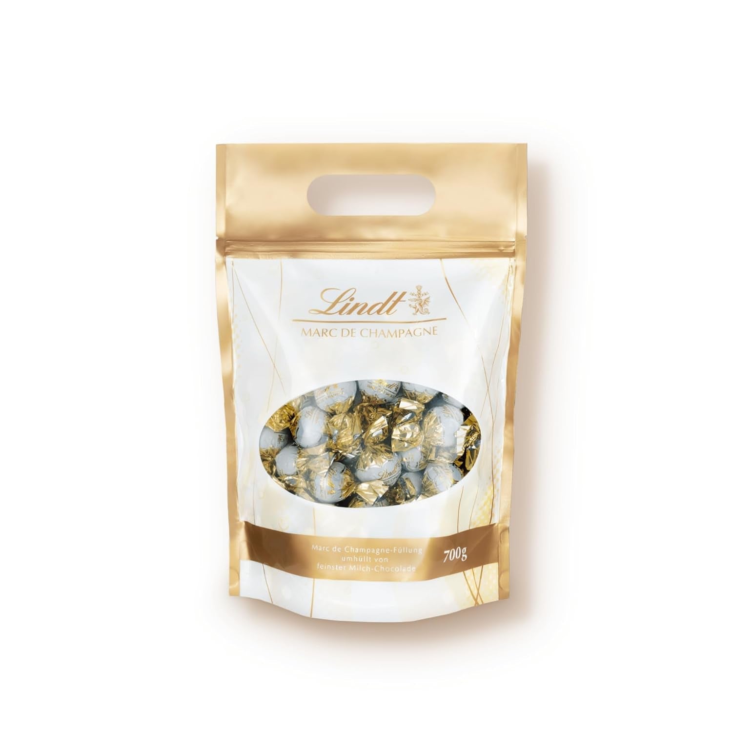 Lindt Marc De Champagne 56 Vollmilchschokoladen mit raffinierten Füllungen mit Alkohol 70 Gramm Naty Shop Chocolates
