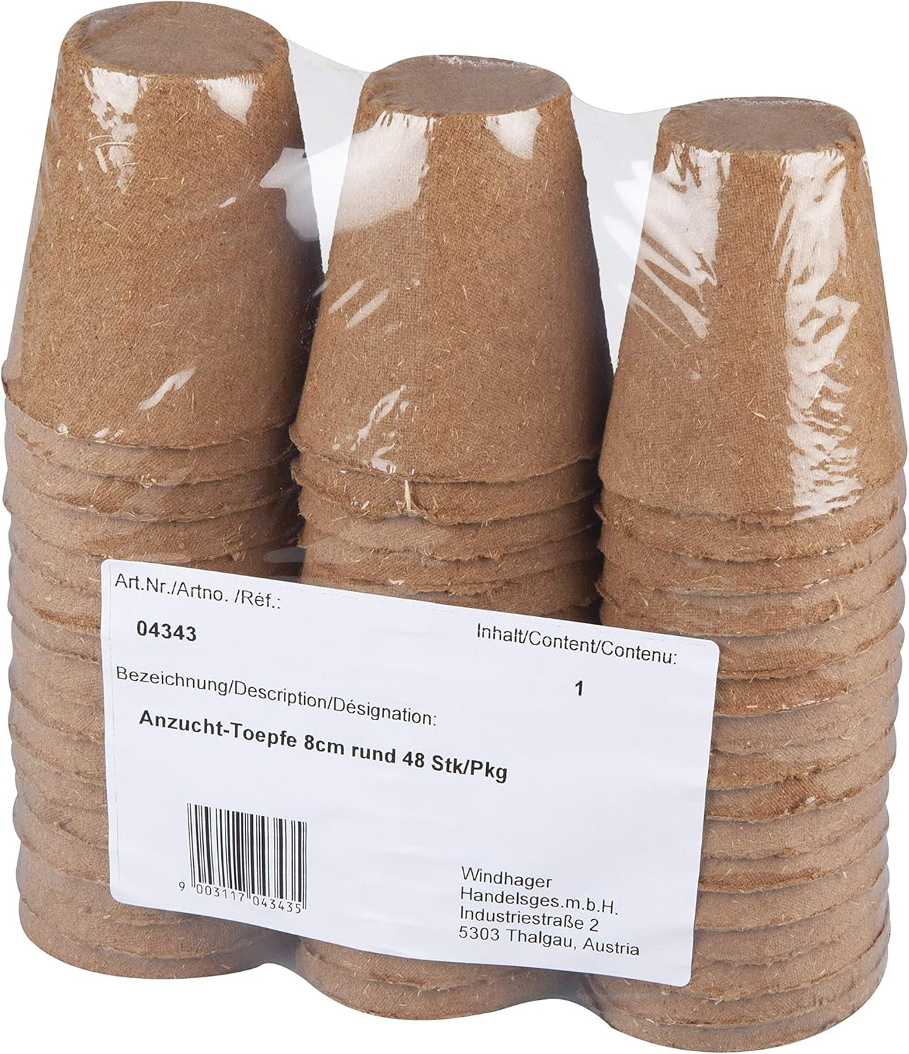 Ghivece pentru răsaduri Windhager, 48 bucăți, diametru 8 cm, maro, fără turbă, 04343