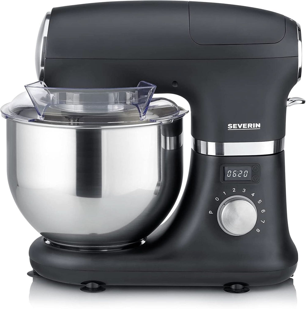 SEVERIN Küchenmaschine Mit Waage, Große Knetmaschine Für Bis Zu 3 Kg Kuchenteig, Robuste Teigmaschine Mit Knethaken, Flachrührer Und Schneebesen, 1.000 W, Schwarz, Matt, Edelstahl, KM 3898 Mother and Child Naty Shop Ohne Waage