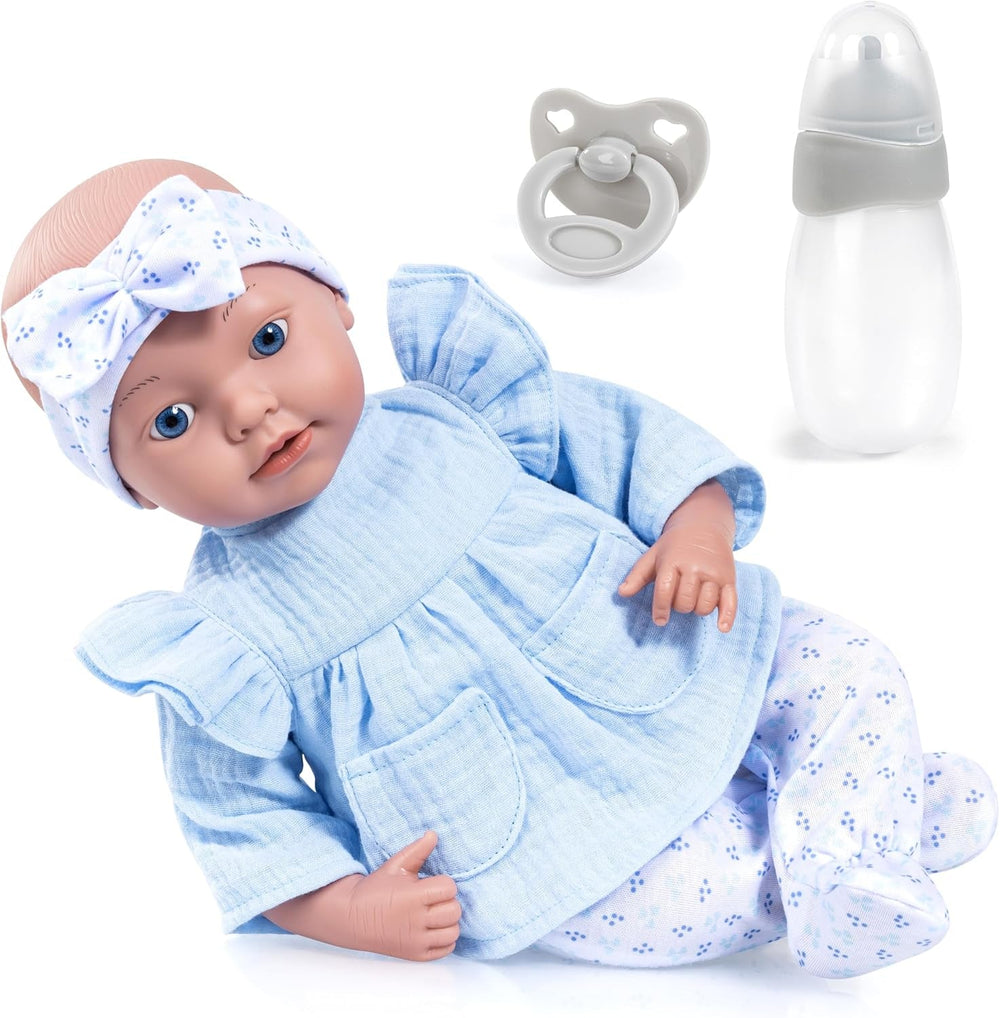 Bayer Design 93827AE Reborn Babypuppe, lebensecht, realistisch, Schnuller, Flasche, 38 cm, Weiß, Rosa