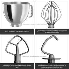 KitchenAid Artisan 5KSM125EER Schüsselmixer, 300 W, 4,8 l Naty Shop