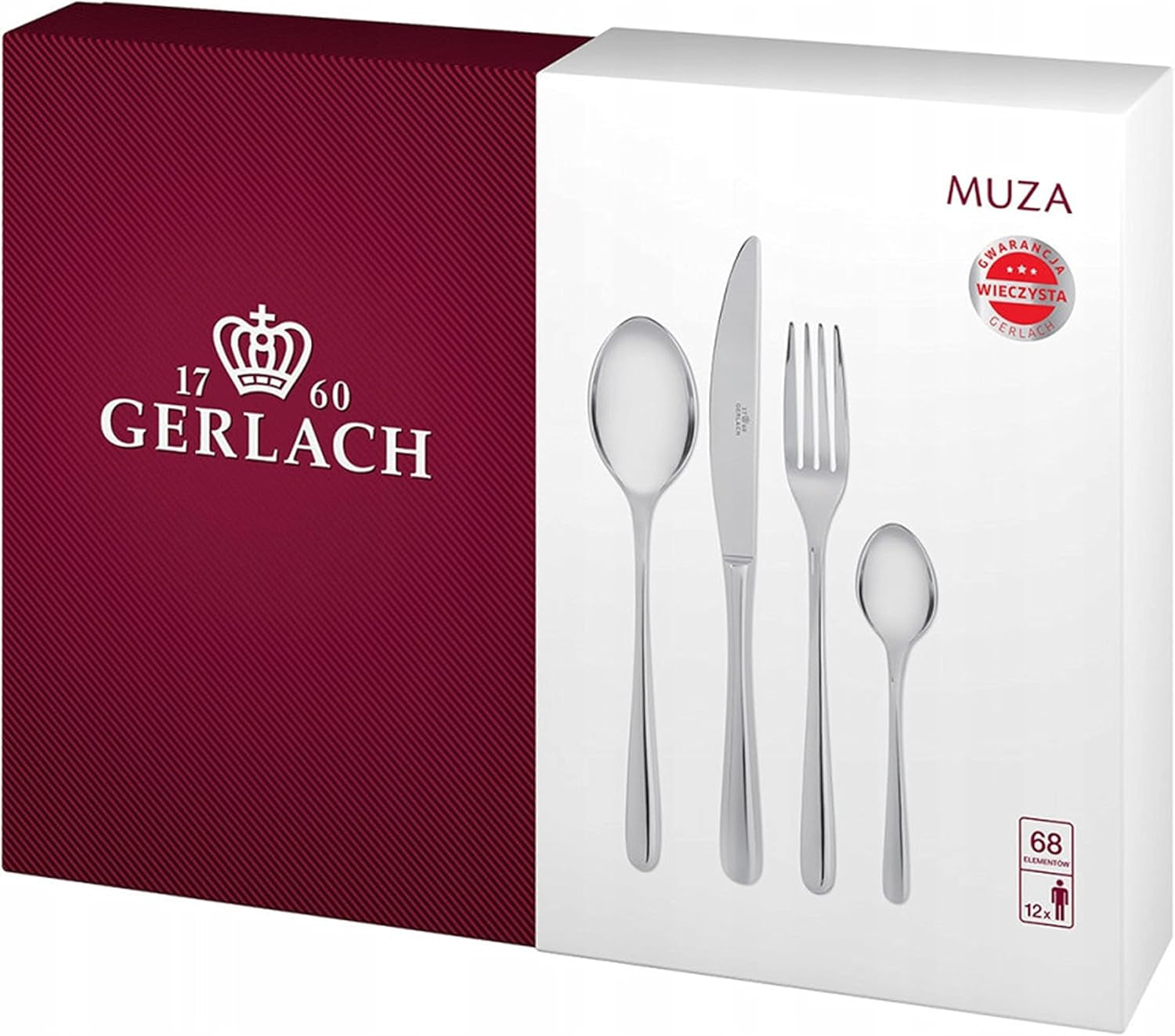Besteckset Gerlach Muza Bright, Edelstahl, Bright Silver, 24-teilig Kitchen Naty Shop Silberglänzend 68 El. Schachtel