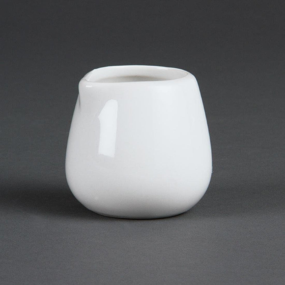 Olympia Whiteware Carafe mici de servire 43 ml/1.5 oz (pachet de 12), porțelan alb - ulcior fără mâner ideal pentru lapte, smântână, sosuri, sos gravy - potrivit pentru mașina de spălat vase/cuptor cu microunde, uz casnic în cafenele, restaurante, C203
