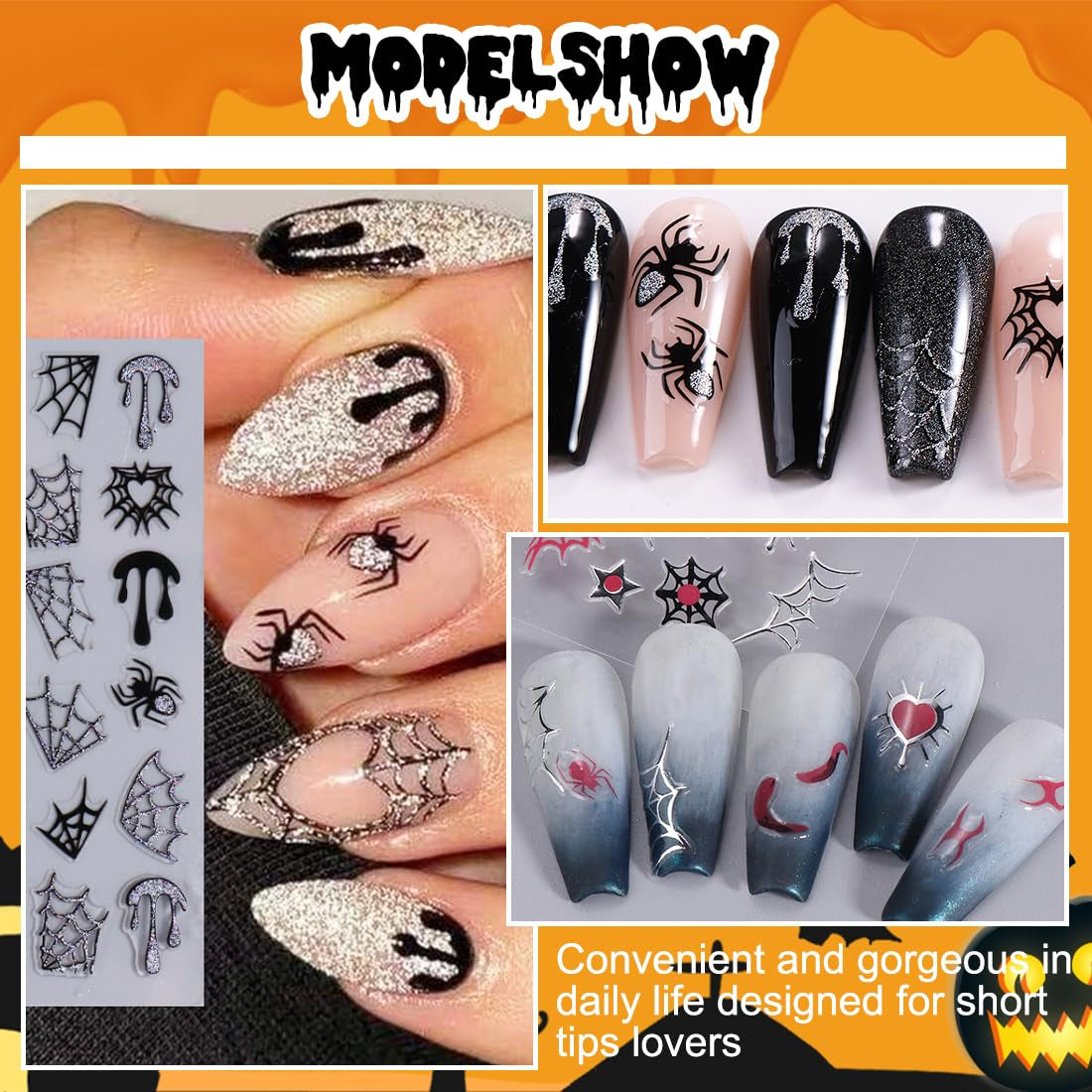 5 bucăți autocolante 3D pentru unghii Halloween, autocolante stereoscopice 5D pentru unghii, decorațiuni pentru unghii, accesorii pentru design unghii
