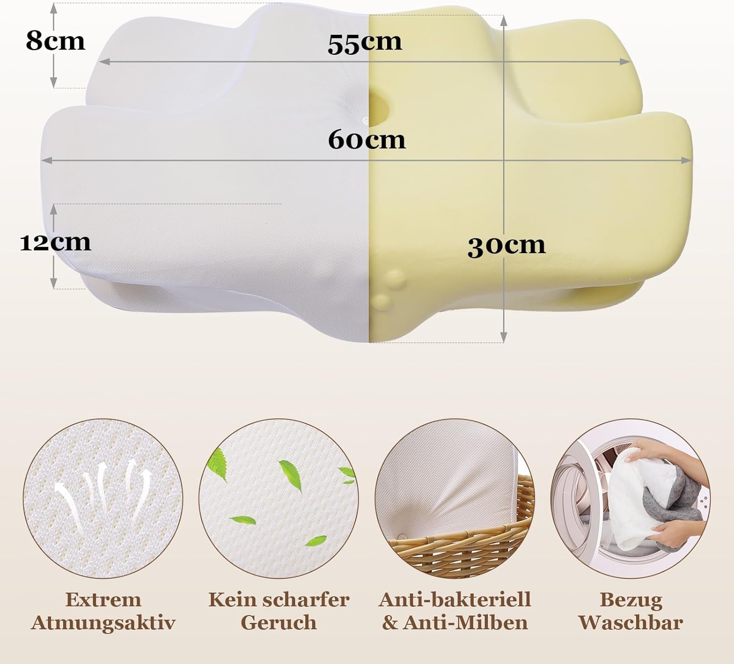 Wellsync pernă pentru gât Pernă ergonomică Pernă din spumă de memorie Pernă ortopedică Pentru persoane care dorm lateral Persoane care dorm pe spate Persoane care dorm abdominal Dureri de gât Alb Gri Perne ortopedice cervicale Naty Shop