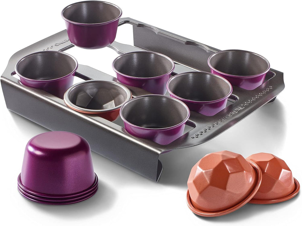 Tefal Creabake Muffins Creabake Backformen, 7,5 cm, Antihaftbeschichtung, stapelbares System, kreative Rezepte für Süßigkeiten und Salade, einfaches Backen, Eisenfarben Formen und Tabletts zum Backen Naty Shop Starter-Set
