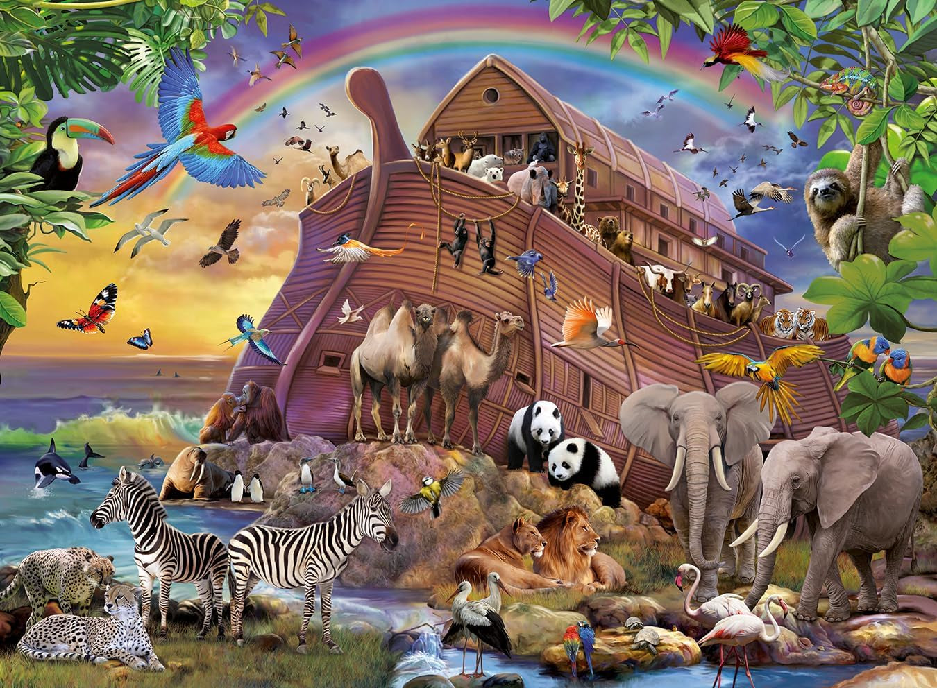 Ravensburger puzzle pentru copii - 10038 Unterwegs Mit Der Arche - Puzzle cu Arca lui Noe pentru copii începând cu vârsta de 7 ani, cu 150 de piese în format XXL Puzzle Naty Shop