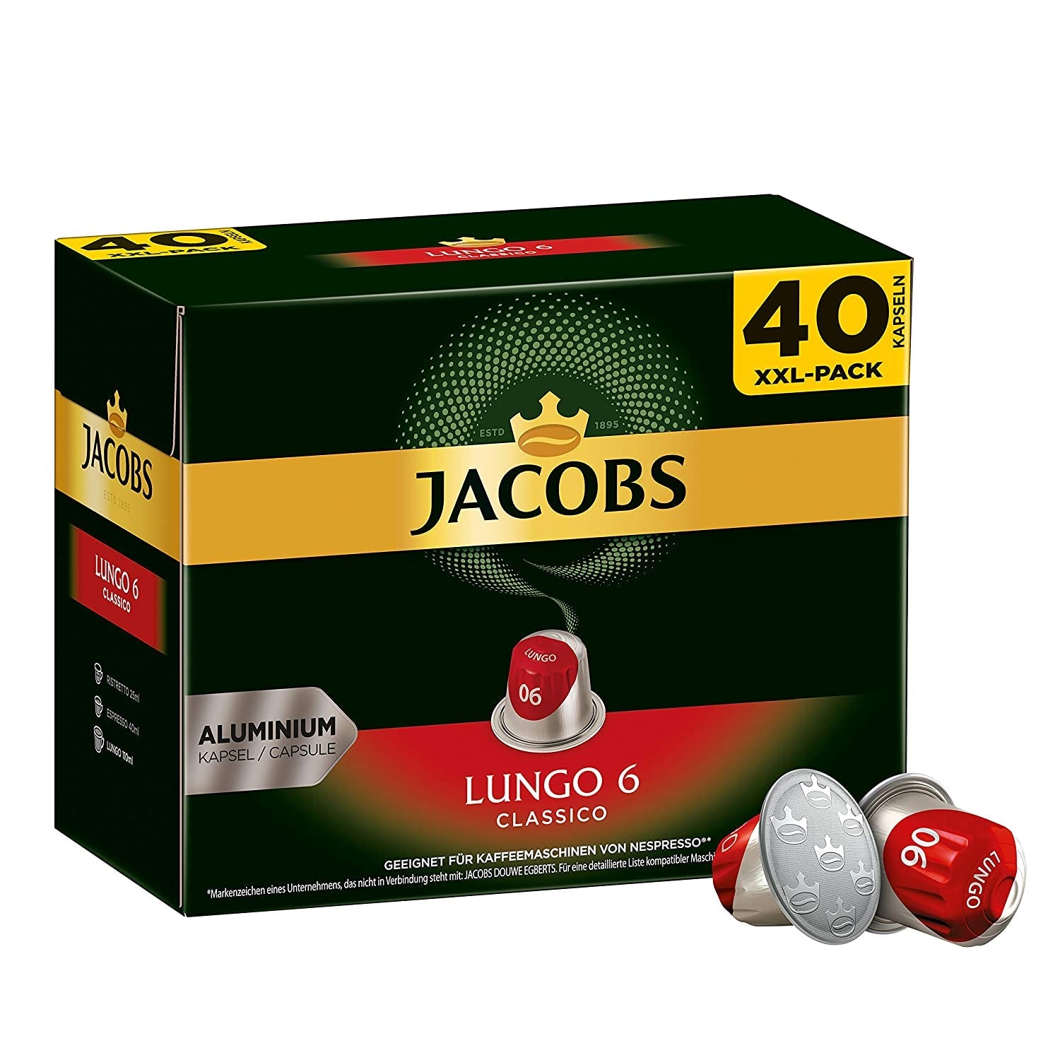 Kaffeekapseln Lungo Classico (nur für kurze Zeit) Megapack XXL & Kaffeekapseln Krönung Crema, 200 Nespresso kompatible Kapseln, 10er Pack, 10 x 20 Getränke, 1040 g