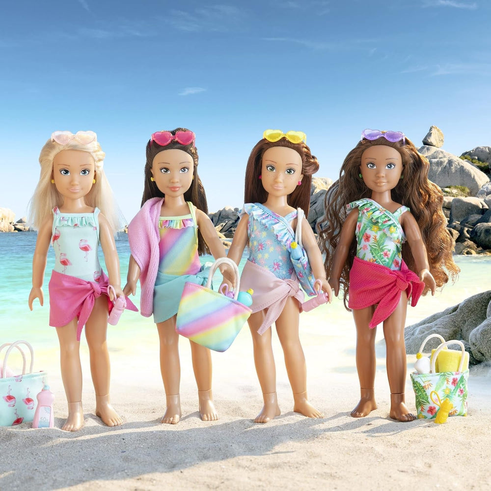 Corolle Girls Luna Beach Set, Ankleidepuppe im süßen Beach Outfit und 5 Teile, Vanilleduft, 28cm, ab 4 Jahre