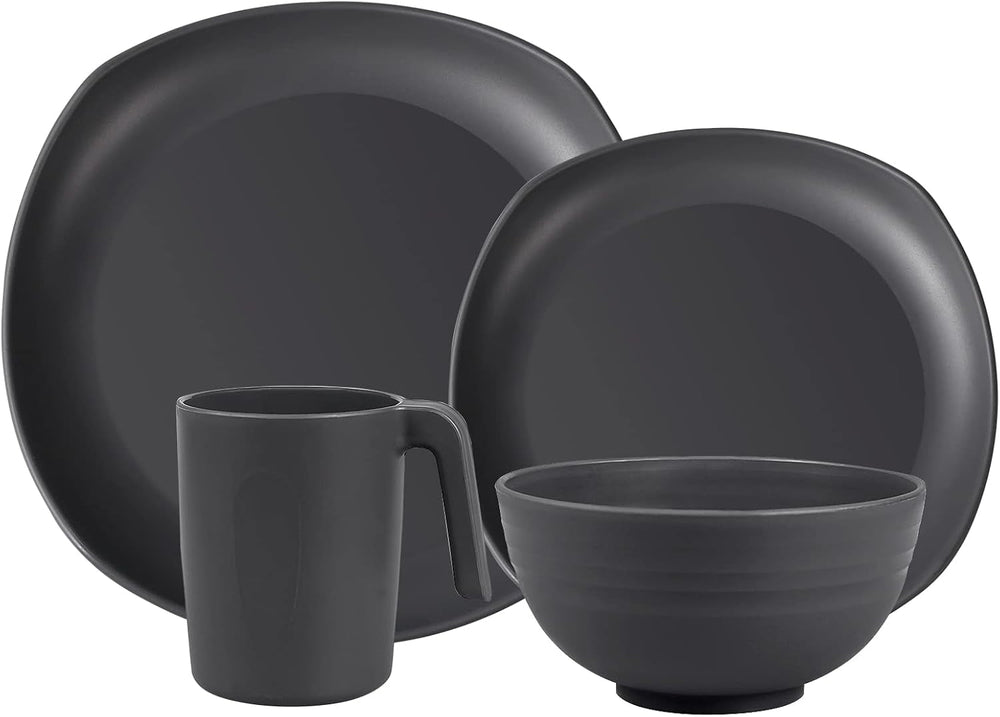 Set de veselă din PP | Set de veselă ușor și indestructibil, format din 16 piese, pentru copii și adulți, set combinat de masă cu 4 farfurii, 4 farfurii de desert, 4 boluri, 4 cești pentru 4 persoane