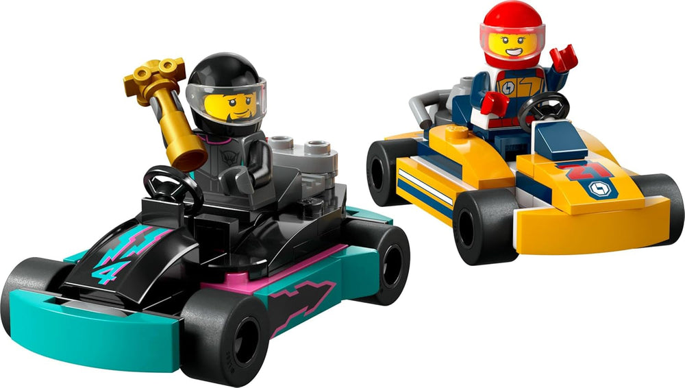 LEGO City Go-Karts mit Rennfahrern, Set mit 2 Rennfahrer-Minifiguren und Rennautos, Auto-Spielzeug ab 5 Jahren für Jungs und Mädchen, lustiges Geschenk für Kinder 60400