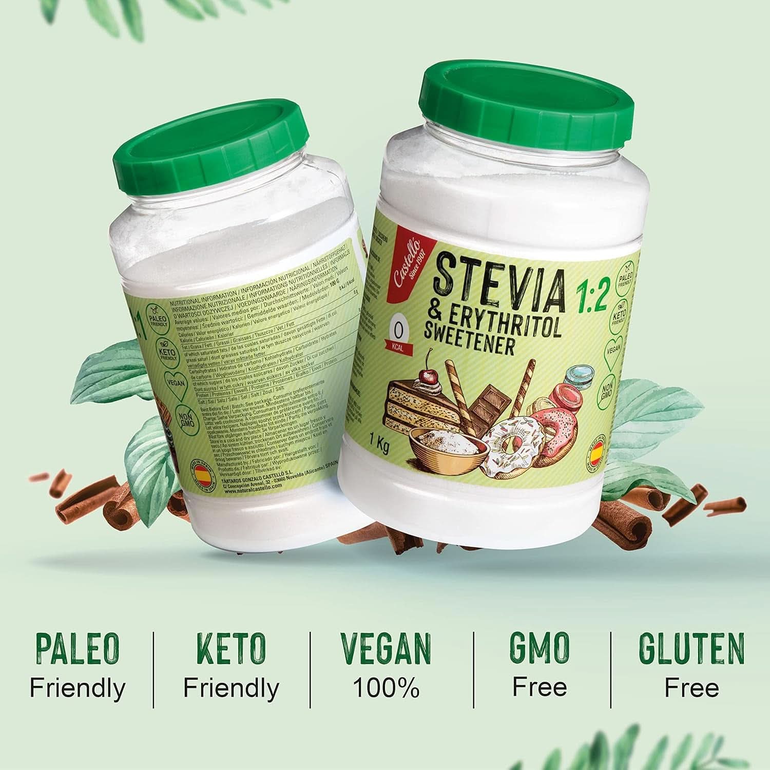 Stevia + Eritritol 1:2 Îndulcitor, 1G = 2G Zahăr, 1 Kg Indulcitori Naty Shop