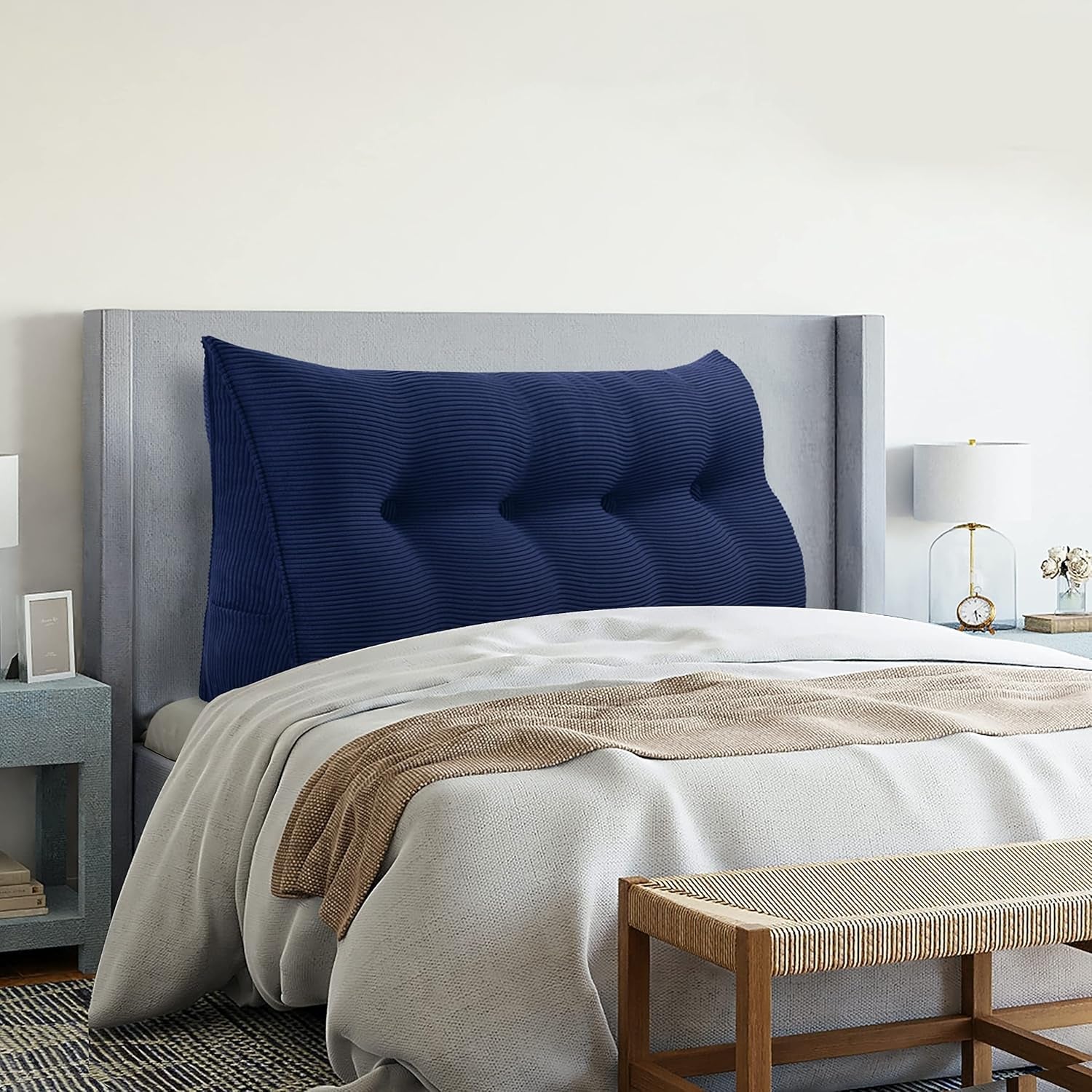 Pernă Johnear cu pană, pernă de citit pentru pat și canapea, pernă pentru spătar, pernă pentru tăblie, pernă lombară triunghiulară mare (gri, 45 cm)