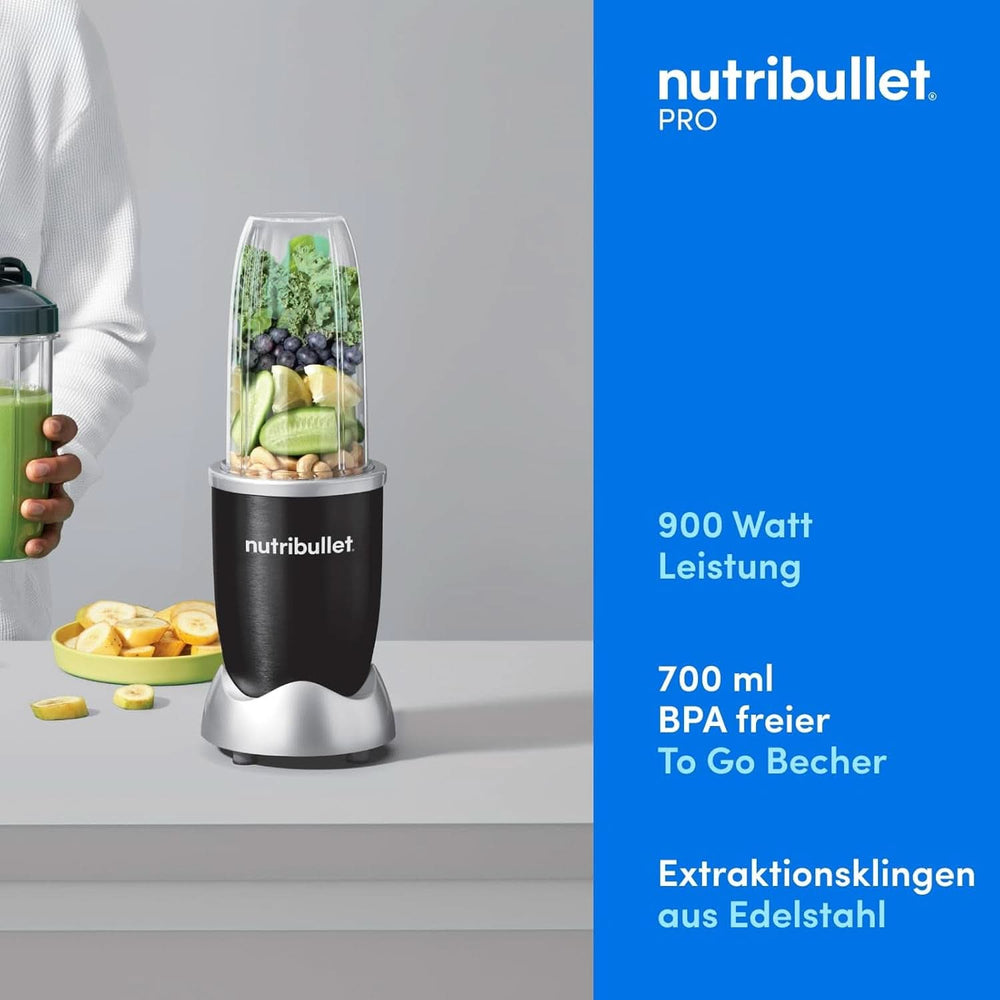Nutribullet Pro, 900 Watt Leistung, Einfach Und Schnell in Der Anwendung, Kompakt, Leicht Zu Reinigen, Mit 700 Ml Becher, Smoothiemixer, Smoothie Maker, Elektrischer Mixer, NB904B, Schwarz Mother and Child Naty Shop
