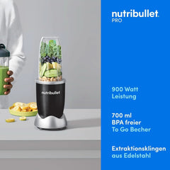 Nutribullet Pro, 900 Watt Leistung, Einfach Und Schnell in Der Anwendung, Kompakt, Leicht Zu Reinigen, Mit 700 Ml Becher, Smoothiemixer, Smoothie Maker, Elektrischer Mixer, NB904B, Schwarz Mother and Child Naty Shop