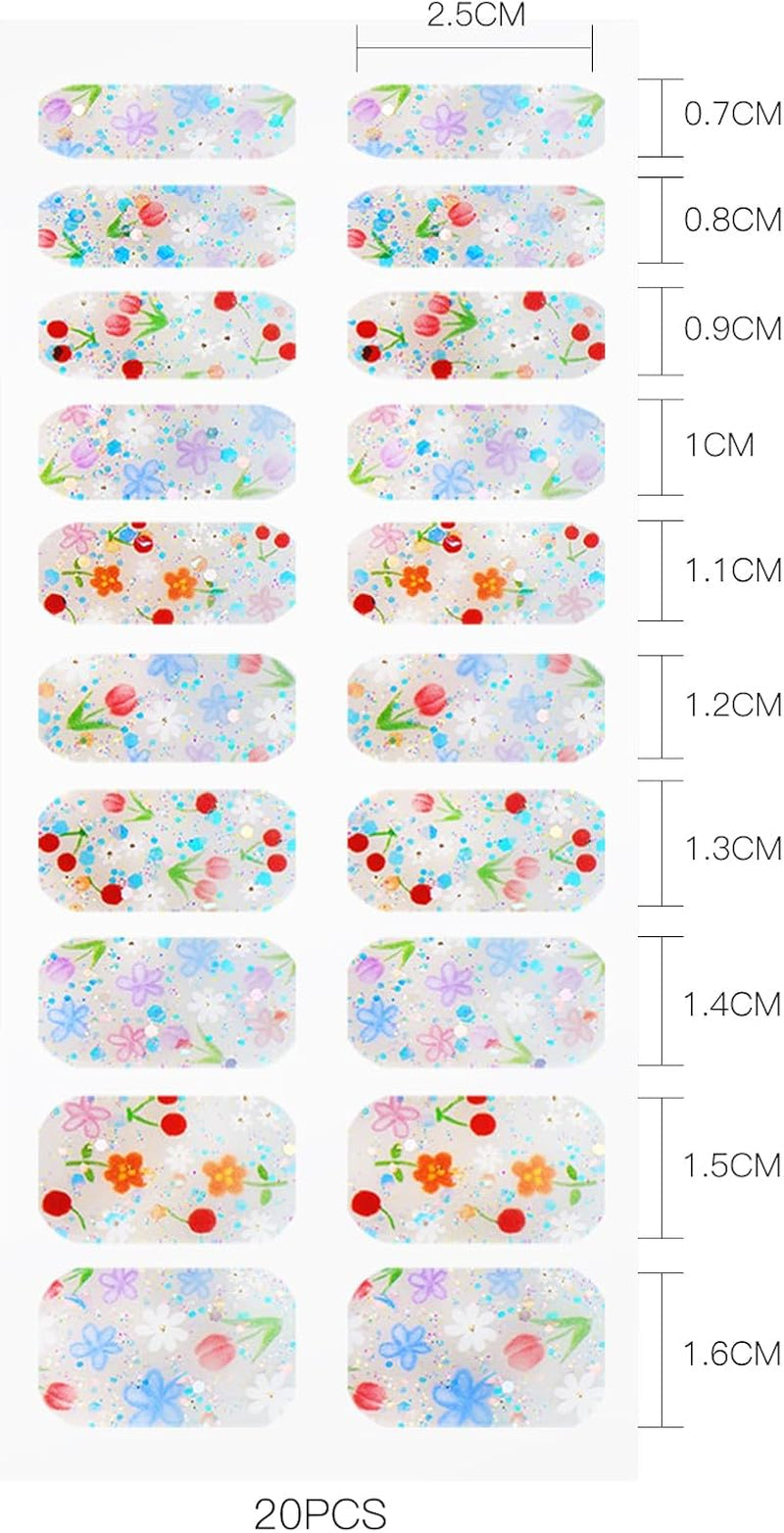 JMEOWIO Nagelfolie UV Härtend Bunter Blumenglitzer UV Gel Nail Strips Nagelsticker Nagelaufkleber Nail Art Dekoration Nageldesign Zubehör