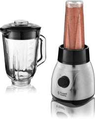 Russell Hobbs Standmixer 2-in-1 [1,5L Glasbehälter Mixer & 0,6L Mini Smoothie Maker -To-Go-Trinkflasche inkl. Deckel] Spülmaschinenfest, Impuls-/Ice-Crush-Funktion, Becher BPA Frei, Edelstahl 23821-56 Kitchen Naty Shop