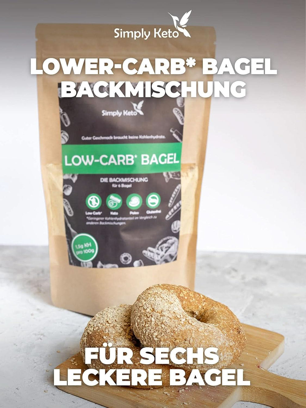 Simply Keto Lower Carb* Bagel-Backmischung für Low Carb* und ketogene Diät – laktose- und glutenfrei – 335 Gramm Naty Shop Kitchen