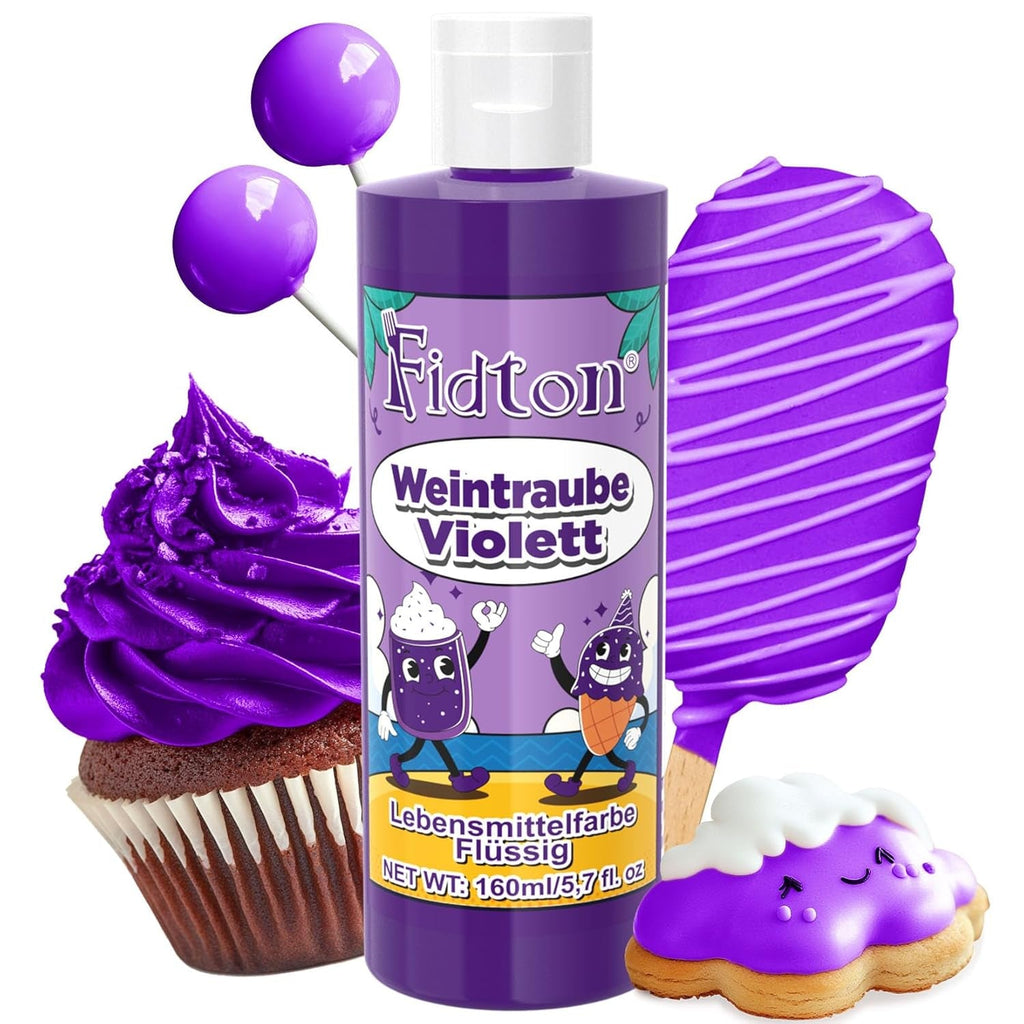 Lebensmittelfarbe Gel - Fidton 12 Farben Hochkonzentrierte Lebensmittelfarben, Food Coloring Set Für Lebensmittel Farben, Fondant, Essbare Tortendeko, Eier Färben, Backen, Glasur, Makronen - 6 Ml Naty Shop 160 Ml (1Er Pack) Weintraube Violett