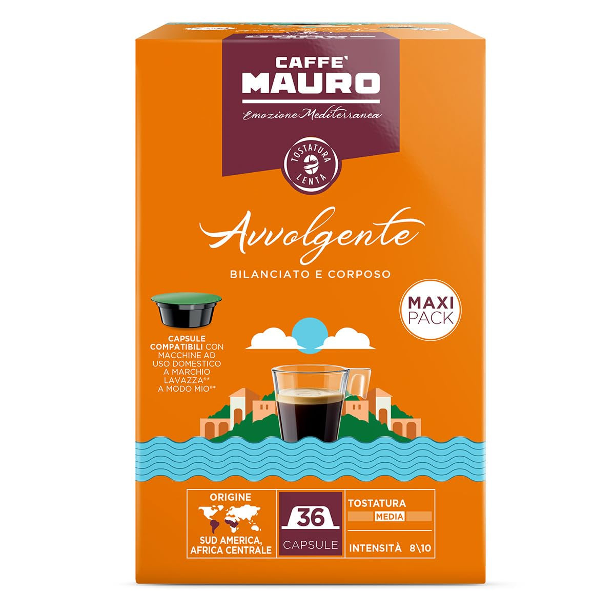 Caffè Mauro Torrefazione Kaffeekapseln Espresso Avvolgente, Intensität 8/10-144 Kapseln Kompatibel mit Kaffeemaschinen der Marke Lavazza* A Modo Mio*, 144 Stück, Hergestellt in Italien