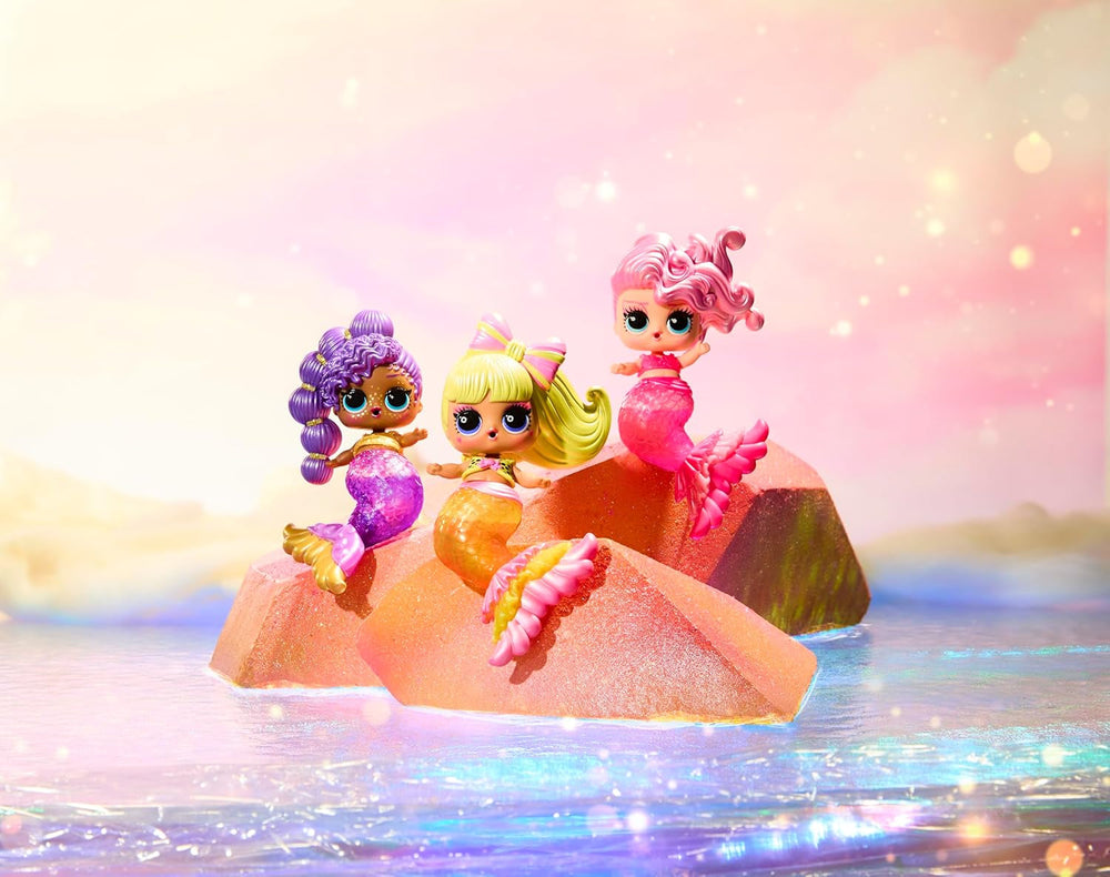LOL Surprise! Mermaids Makeover Magic Tots – Luciu de buze adevărat pentru tine și păpușa ta, pentru a te crea singur, a amesteca și a crea machiaj, Joc distractiv cu apă, 6 păpuși de colecționat – Vârste 4+