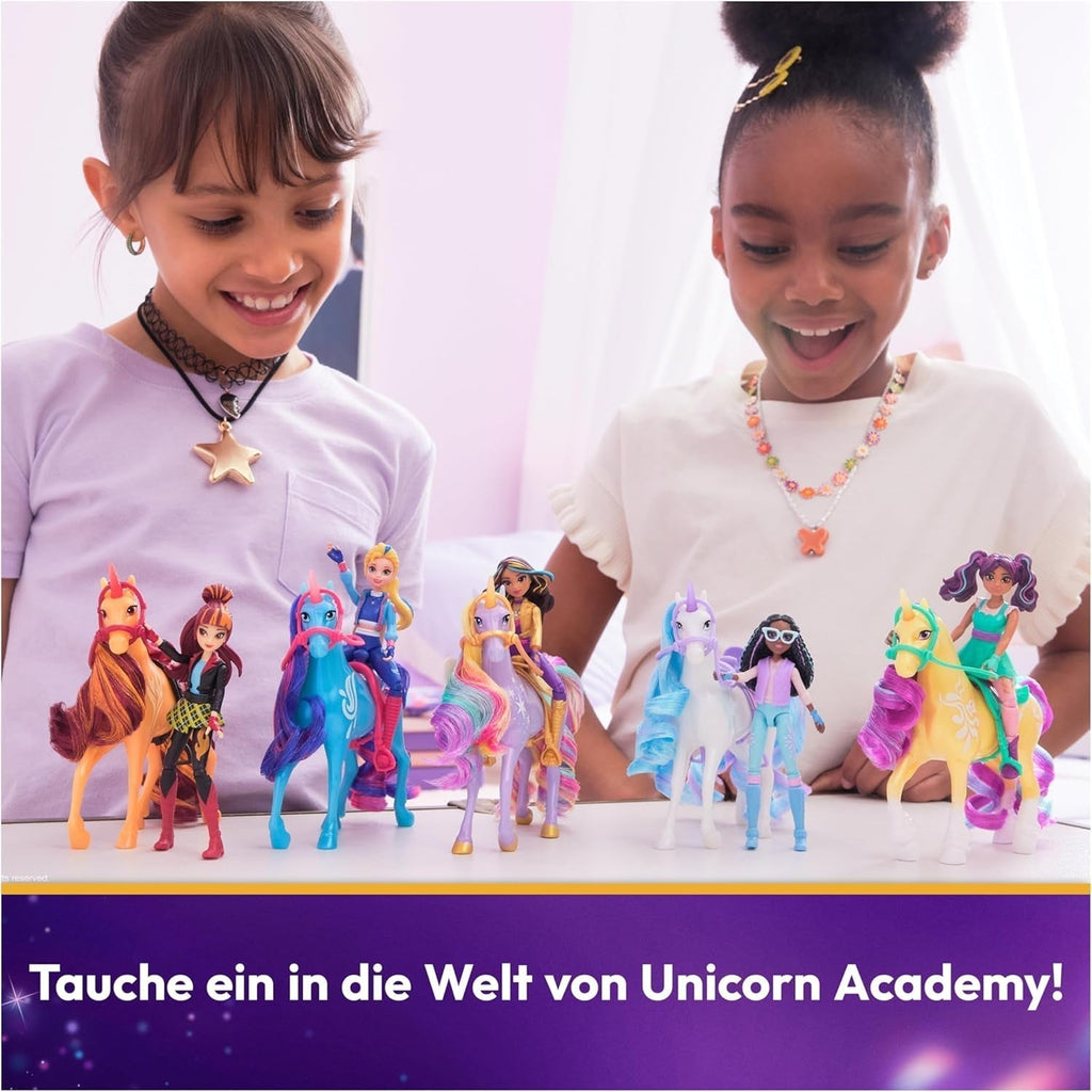 Unicorn Academy AVA și Unicorn Leaf Set - Figurine originale de aproximativ 12 cm înălțime din popularul serial Netflix Cu două accesorii și perii de păr Pentru jocuri de rol imaginative, pentru copii cu vârsta de 4 ani și peste Action figures Naty Shop