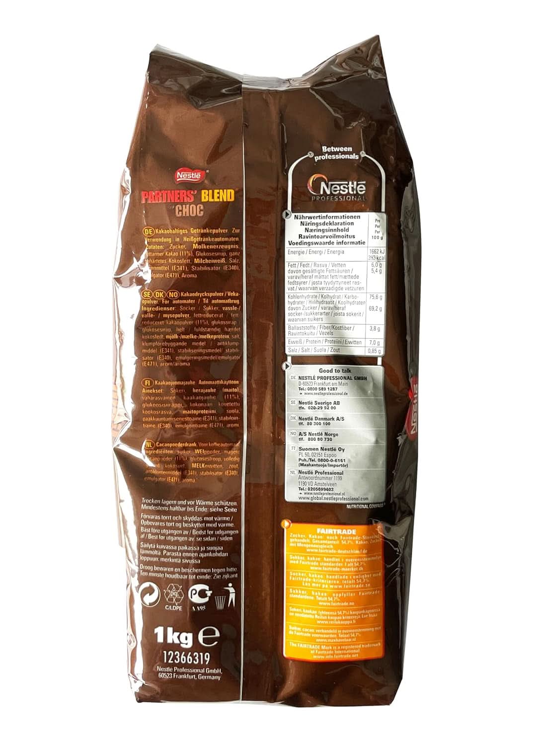 NESTLÉ Partners' Blend Type Choc, pudră pentru băuturi cu cacao pentru distribuitoare automate, 1 pachet (1 pungă X 1kg) Cacao si Ciocolata Calda Naty Shop