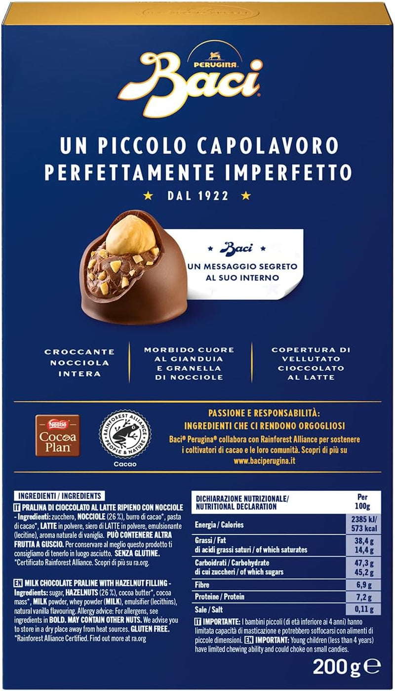 Perugina Baci, ciocolată cu umplutură de ciocolată cu lapte și alune, 200 grame Bomboane de Ciocolata Naty Shop