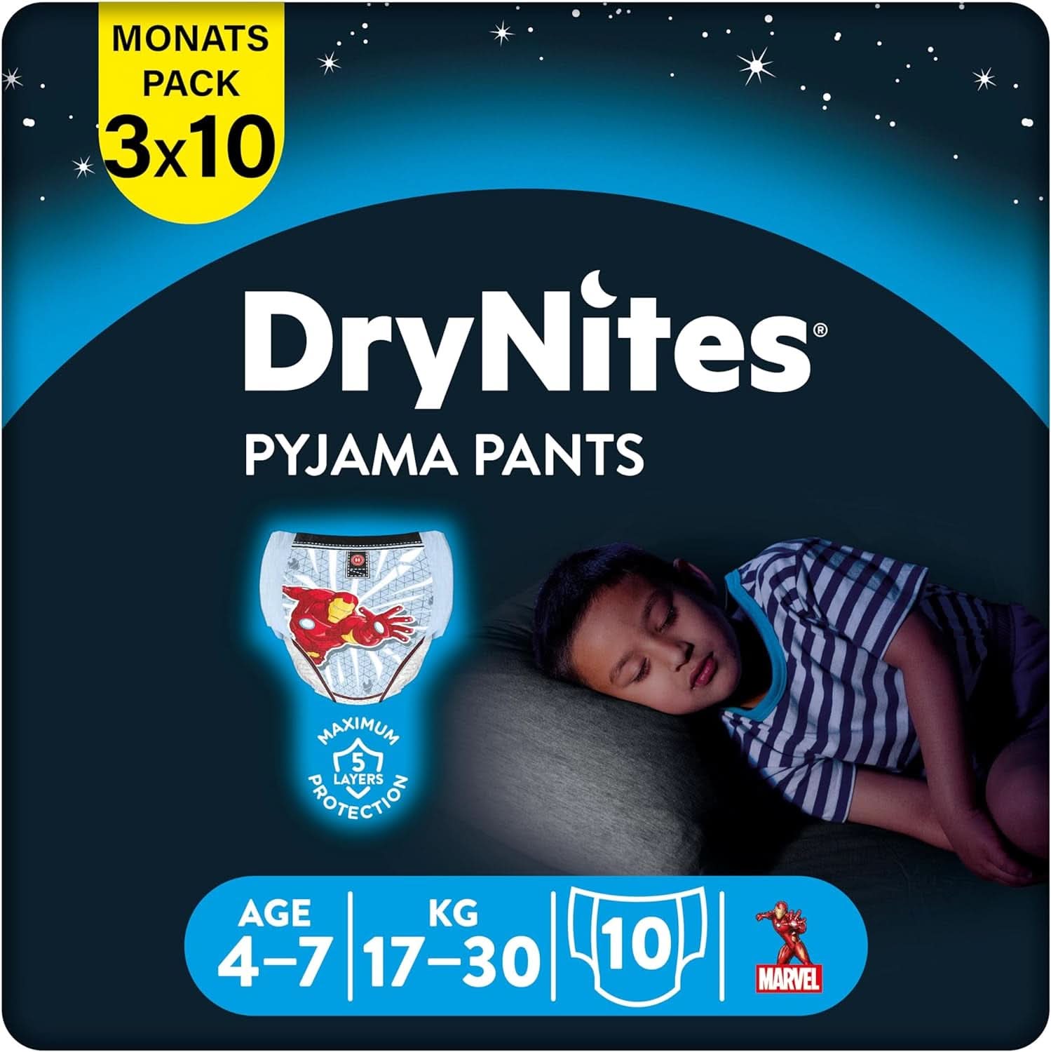 HUGGIES Drynites Nachtwindeln, für Jungen 4-7 Jahre (17-30 kg), 30 Stück Naty Shop 17-30 kg 10 Stück