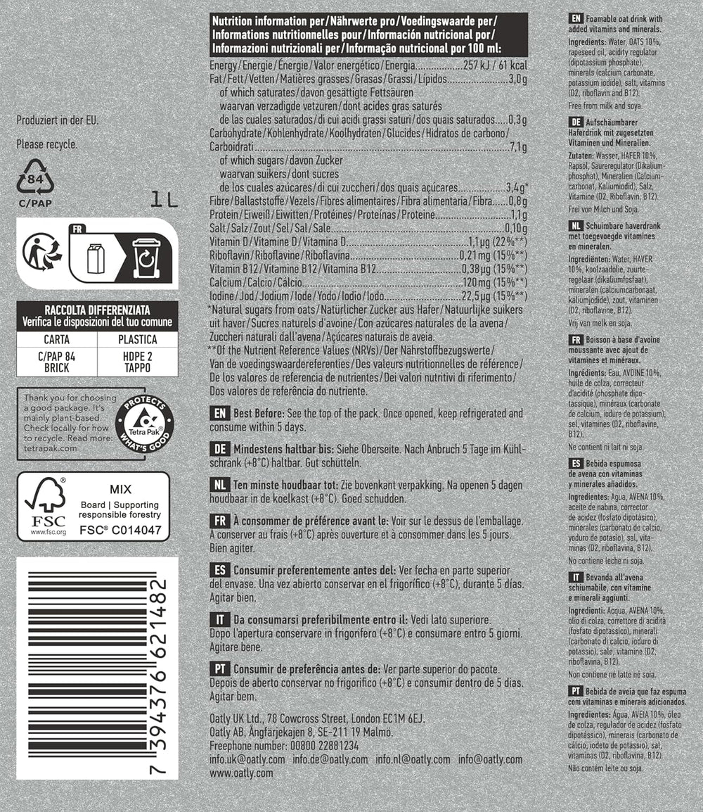 Oatly Barista Haferdrink Barista Edition, Long Life 1 Litre (6er Pack)