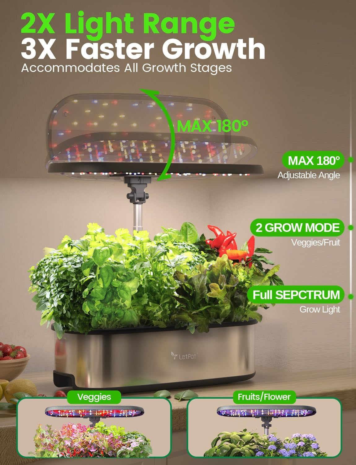 Sistem de creștere hidroponică WiFi LPH-SE, kit inteligent pentru grădină de plante aromatice cu 12 ghivece pentru uz interior, grădină interioară cu lampă LED de creștere de 24 W, rezervor de apă de 5,5 l, sistem de pompare, temporizator automat