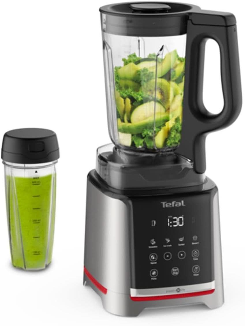 Tefal Infinymix Hochgeschwindigkeits-Standmixer, 5 Auto-Programme + manuelle Einstellung, 2.6-L-Tritan-Behälter, Inkl. 600Ml Reisebecher/Stampfer/Rezeptheft, Silber, BL91HD31 Mutter und Kind Naty Shop